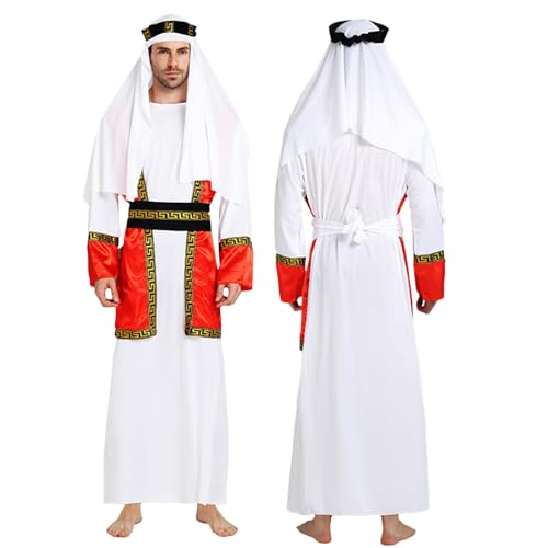 Aurgiarme Arabisches Halloween-Cosplay-Outfit, Schäfer-Kostüm, arabisches Kostüm, Naher Osten, Robe, arabisches Verkleidungs-Kostüm für Herren, arabisches Cosplay-Kostüm, Naher Osten, Robe,