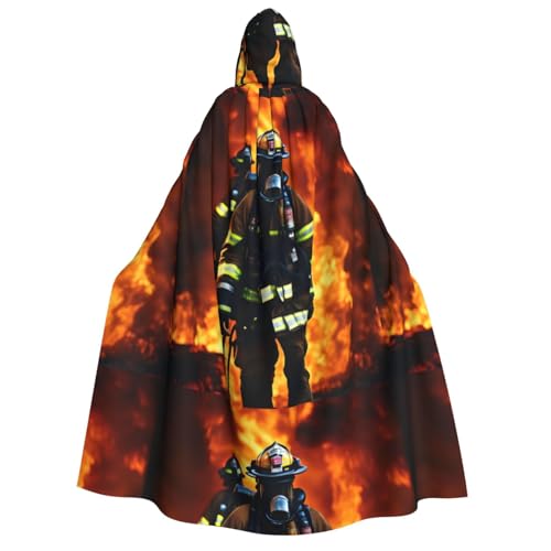 WURTON Feuerwehrmann Feuerwehrmann Flamme Druck Unisex Kapuzenumhang Kostüm Damen Herren Vampir Halloween Cosplay Karneval Mottoparty