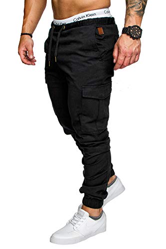 Amaci&Sons Jogger Cargo Herren Chino Jeans Hose 7001 Schwarz W29