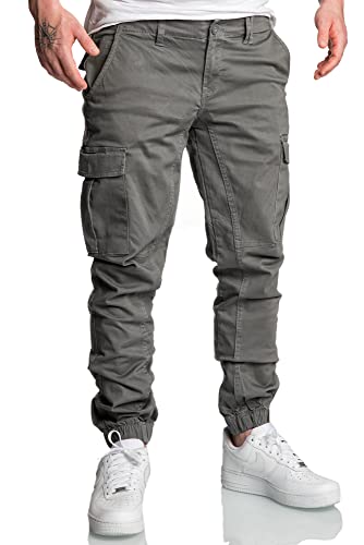 Amaci&Sons Jogger Cargo Herren Chino Jeans Hose 7022 Dunkelgrau W38