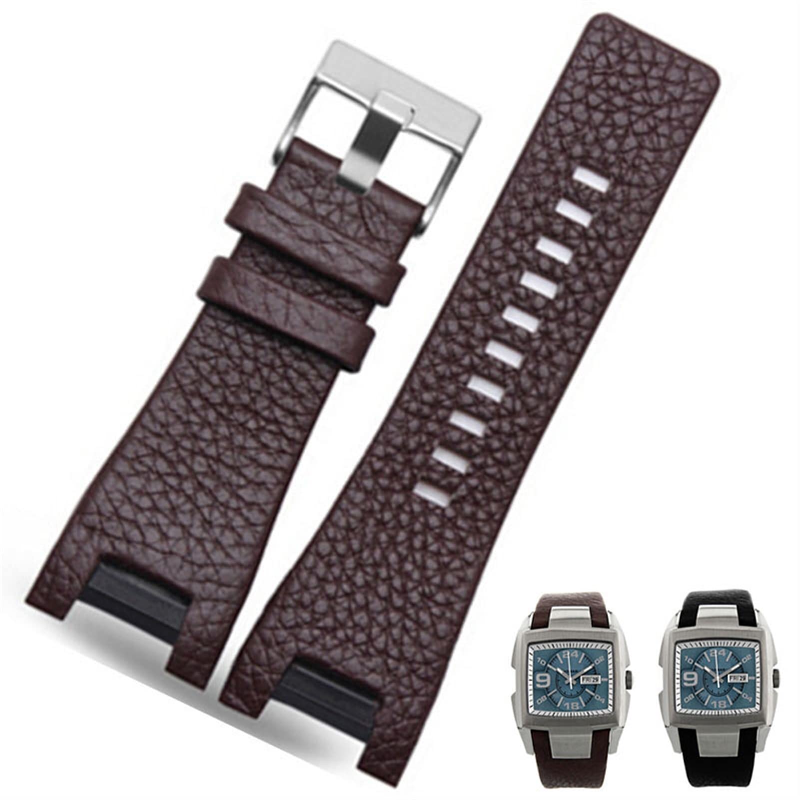 SCRUBY 32 * 17 mm echtes Leder mit Edelstahl -Verschluss Wachbandgurt Dedizierte Männer für Diesel DZ4246 DZ127 3B -Armband(Brown,32-17mm silver clasp)