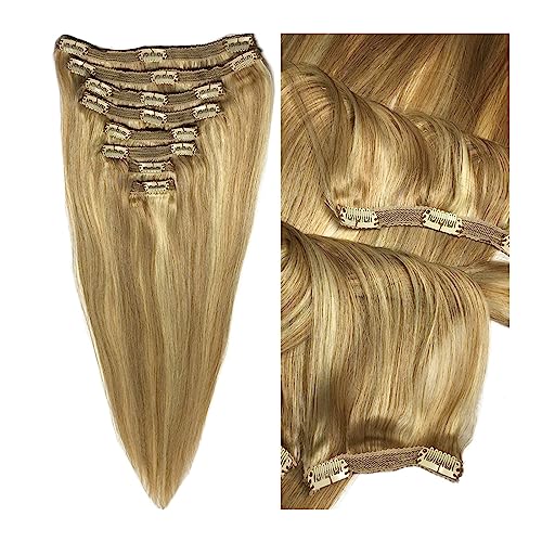 Clip-in-Haarverlängerungen 8 Stück 10–26 Zoll Remy Clip-in-Ombre-Haarverlängerungen, Echthaar, hellblond, golden, glatt – seidige, glatte, lange, dicke Echthaarverlängerungen for Damenmode Clip-in-Haa