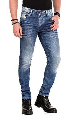 Cipo & Baxx Herren Jeans Hose Regular-Fit Verwaschen Denim Hose Men Freizeit Pants CD319Y Blau W32 L32