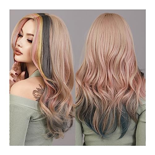 Perücken Synthetische Haar-Lolita-Perücken, hitzebeständig, Ombré-Blond bis rosa, lange gewellte blonde Perücken for Frauen, tägliches Cosplay, Hot Love Damenperücke(MW9086-1)