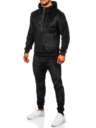 BOLF Herren Velours Sportanzug Jogginganzug Trainingsanzüge Fitnessanzug Hoodie Kapuzenpullover Set Tracksuit Workout Sport Fitness Running Gym Sportswear 3B115 Schwarz L [4D4]