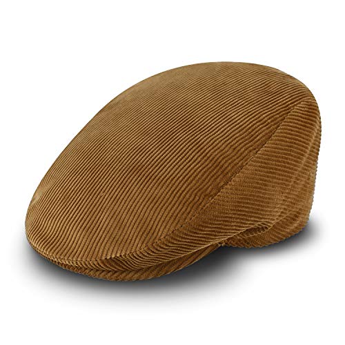 fiebig Cord Flatcap für Damen & Herren | Schiebermütze aus Baumwolle mit gestepptem Innenfutter | Flache Cordmütze Made in Italy (62-XXL, beige)