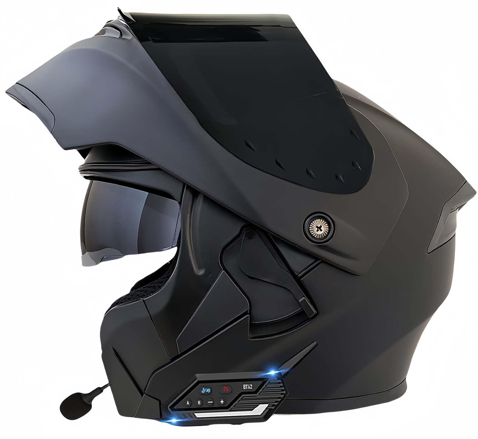 Modularer Bluetooth-Motorradhelm, modulare Integral-Klapphelme für Männer und Frauen mit integriertem Lautsprecher-Doppelvisier, ECE-zugelassener Integral-Klapphelm F,XL58-60CM