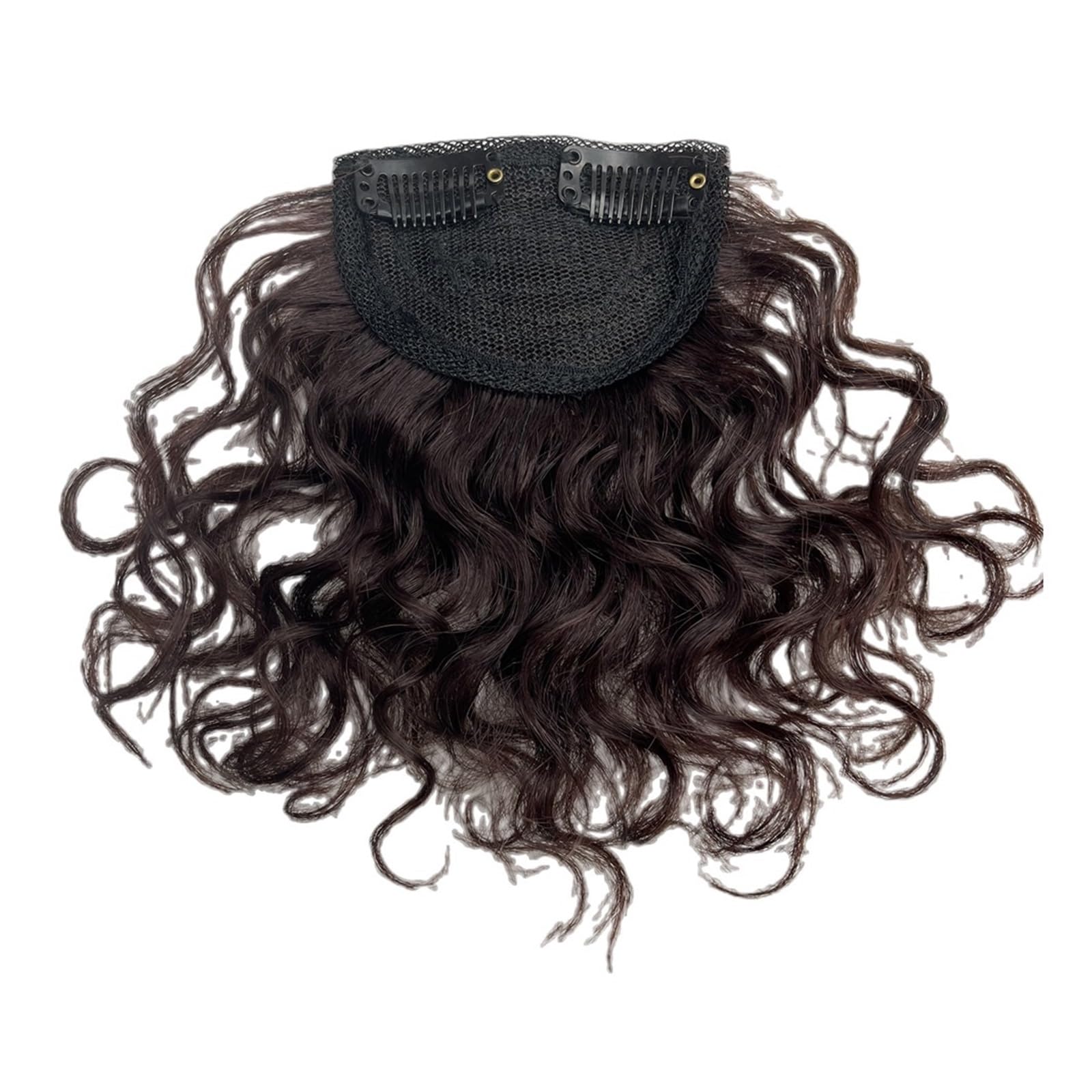 Pony-Clip, Kurze Afro Kinky Curly Bangs Lockige Echthaar-Ponys for schwarze Frauen, Clip-in-Haarteile, brasilianische Echthaarverlängerungen, nicht remy,Air Bangs für Frauen(Dark Brown)