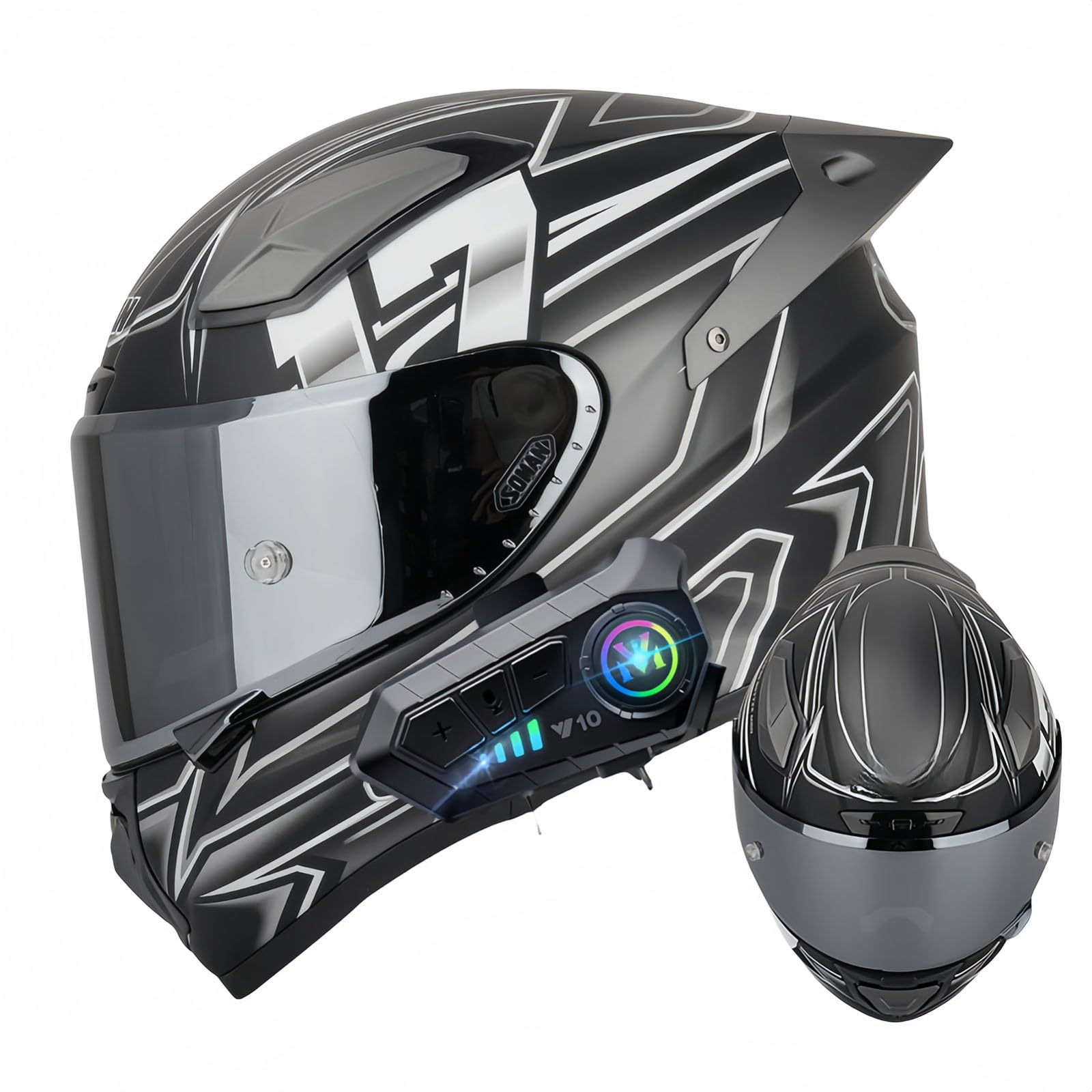 Modularer Bluetooth-Helm Mit Doppeltem Kratzfestem Visier, Modulare Integralhelme Für Männer Und Frauen, ECE-Zugelassener Integralhelm Für Scooter-Gesichtsrennen C,XL59-60CN