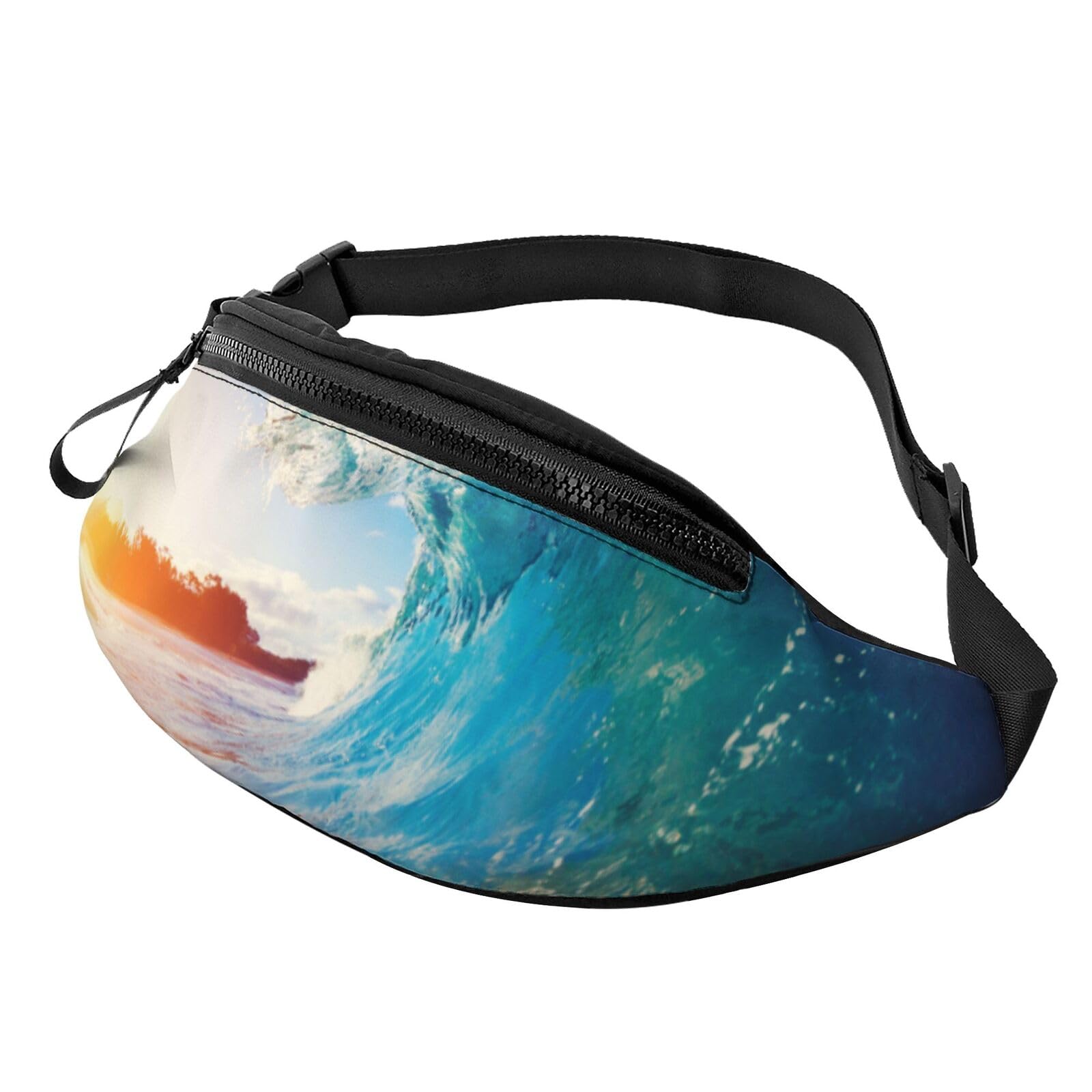 HSJFS 3D-Wand-Gürteltasche, Unterwasserwelt, Fisch-Druck, verstellbare Hüfttasche, lässige Brusttasche, Sunset Sea Surfen Seascape, Einheitsgröße