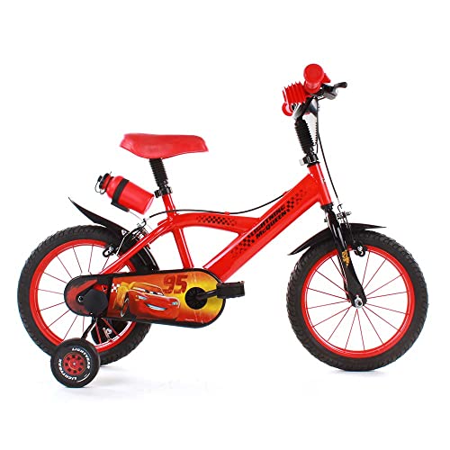 albri Babys (Jungen) Autos 14 Zoll Cars Fahrrad mit Seitenstabilisatoren, Trinkflasche und individuellem Frontschild Hergestellt in Italien, rot, pollici