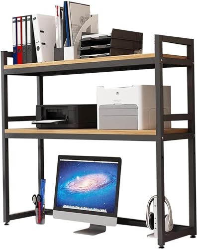 QYZUJIKL Desktop-Bücherregal Desktop-Bücherregal/Bücherschrank - 2-stufiges industrielles Computer-Schreibtisch-Desktop-Regal, verstellbares Schreibtisch-Bücherregal-Organizer-Rack