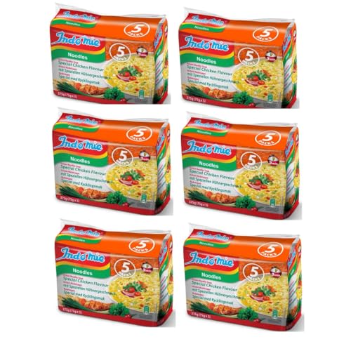 Indomie Instantnudeln Chicken, 5er Pack (5 x 75 g) Leckere Nudel Nudelnudeln x 6 Packungen