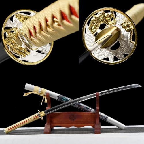 MAUXpIAO sword 103 cm Samurai Sword Sharp Katana Hand Forged 1045 Steel, Collections, Gifts, Halloween, Role Play, Martial Arts Exercises scharf/A/103cm