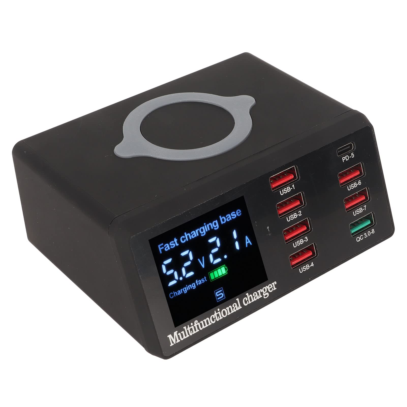 USB-Ladestation 100 W, Multifunktionales USB-QC 3.0-Wireless-Ladegerät mit 8 Anschlüssen und Digitalanzeige, Schnelles Aufladen, Kompatibel für MacBook, USB-C-Laptops, Tablets und