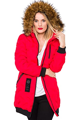 Cipo & Baxx Damen Jacke Winter Fellkapuze Outdoor Design WM106 Rot XL