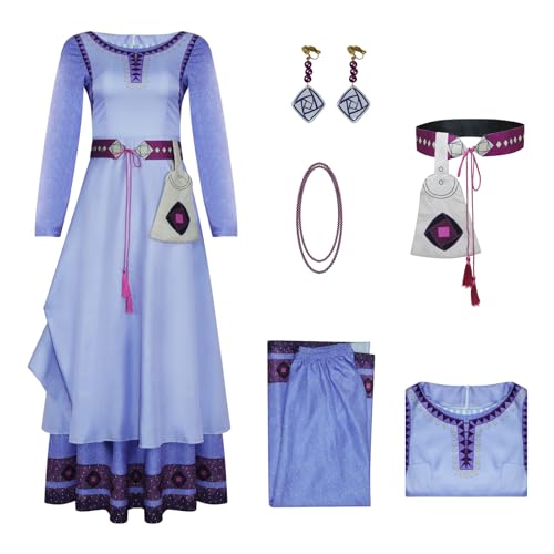 AYYOHON Wish Asha Kostüm Erwachsene Prinzessin Kleid für Frauen Asha Ohrringe Halskette Hüfttasche Halloween Weihnachten Cosplay Outfits L