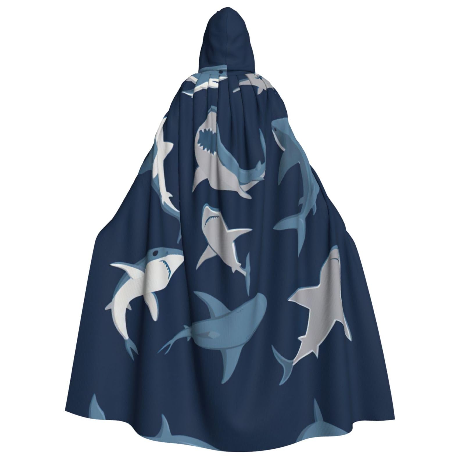 WURTON Ocean Shark Print Unisex Kapuzenumhang Halloween Karneval Vampir Cosplay Umhang Kapuzenumhang Kostüm