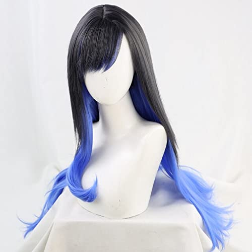 LINLINCD-Wig Anime Cosplay Shiraishi An Cosplay Perücke Farbverlauf Schwarz Blau 85cm lang gewellt hitzebeständig Kunsthaar Halloween Rollenspiel Karneval+Perückenkappe,