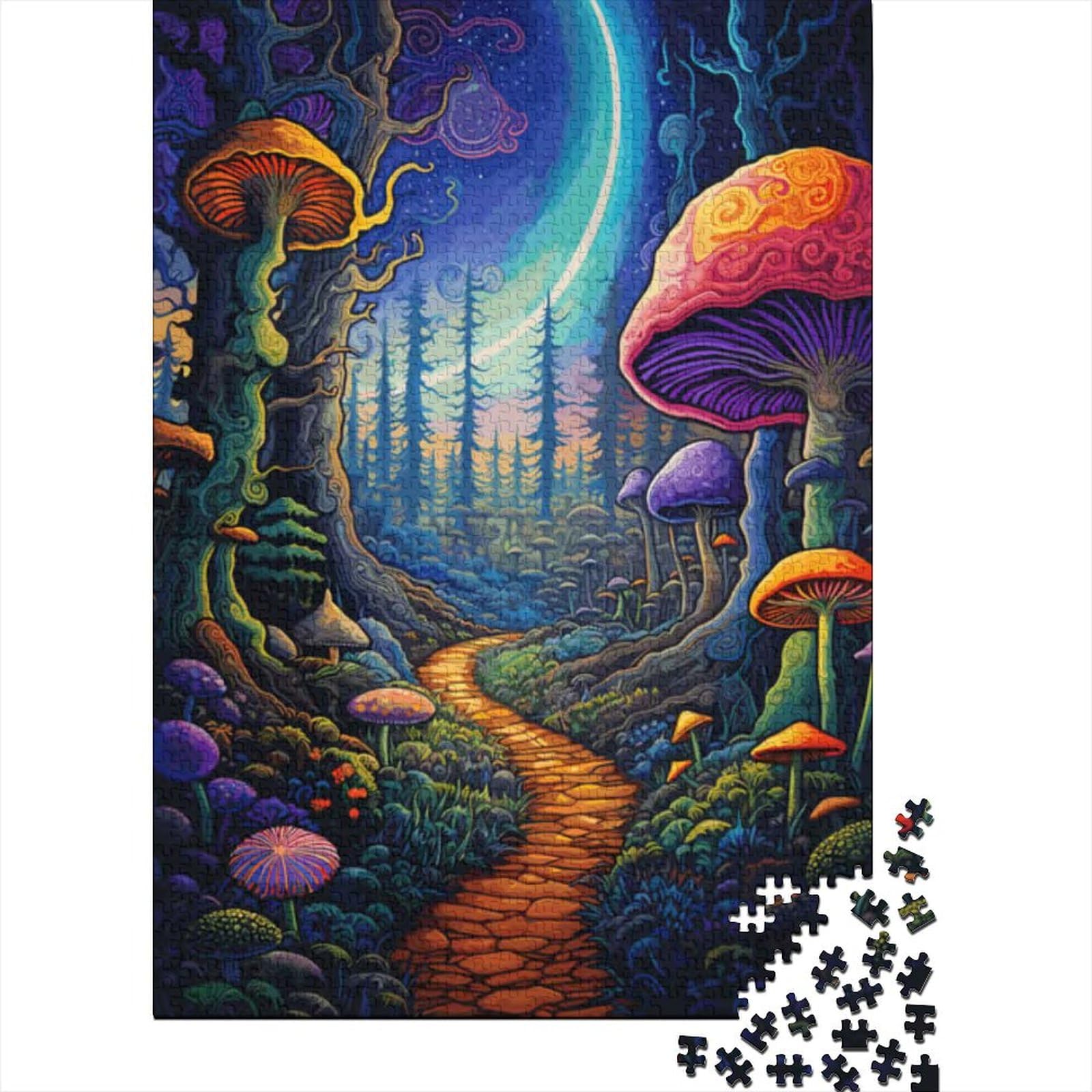 1000 Teile für Erwachsene, schwierige Puzzles, Psychedelischer Waldpilz, Holzpuzzles für Teenager, Geschenke, Holzpuzzles für Erwachsene und Teenager, 75 x 50 cm