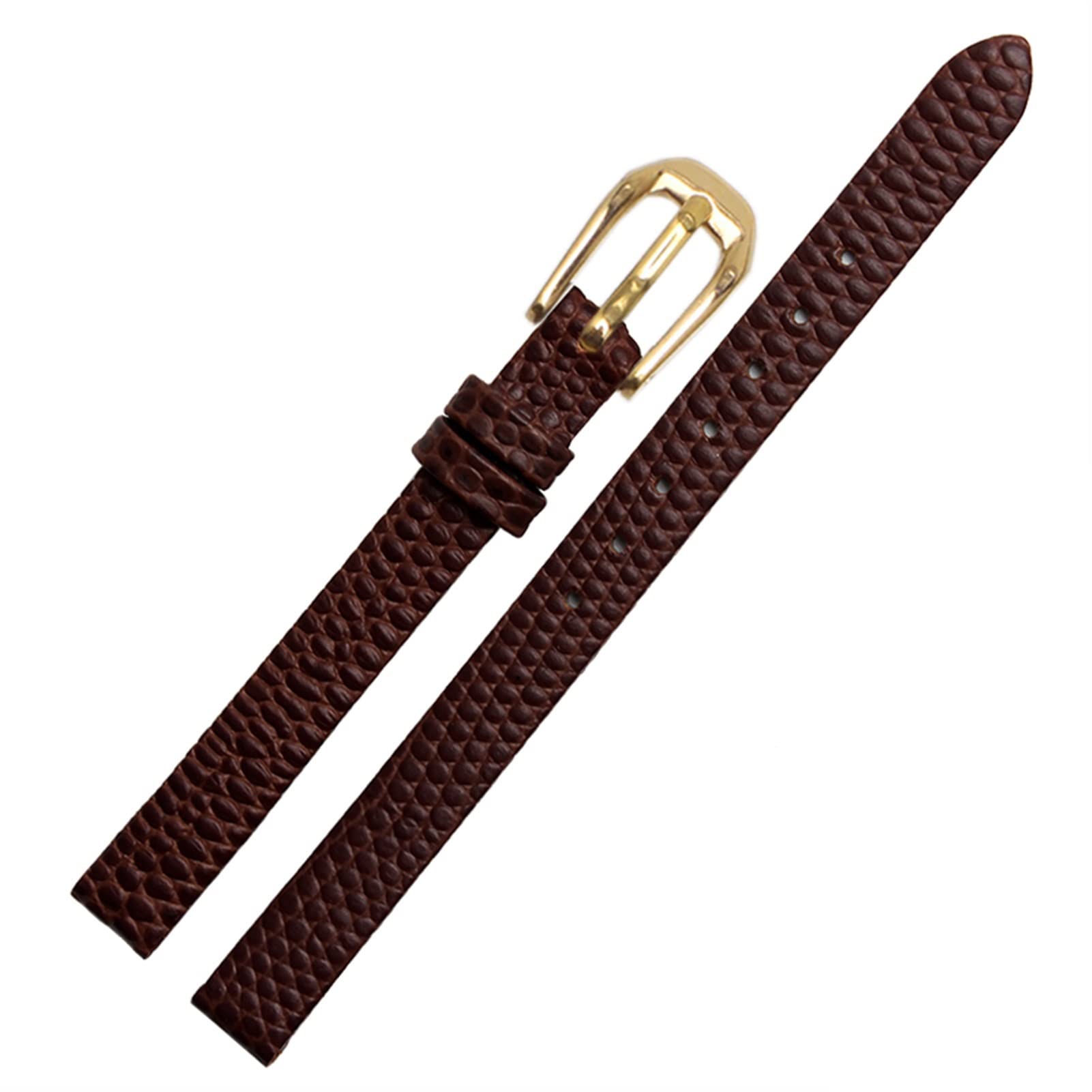 SCRUBY Echsendruck Cowide Lederwachband für Damen Ersatzwache weiß rote Ultra-dünner Gurt 6 8 10 12 14 16 mm kostenlose Lieferung(Brown gold buckle,8mm)