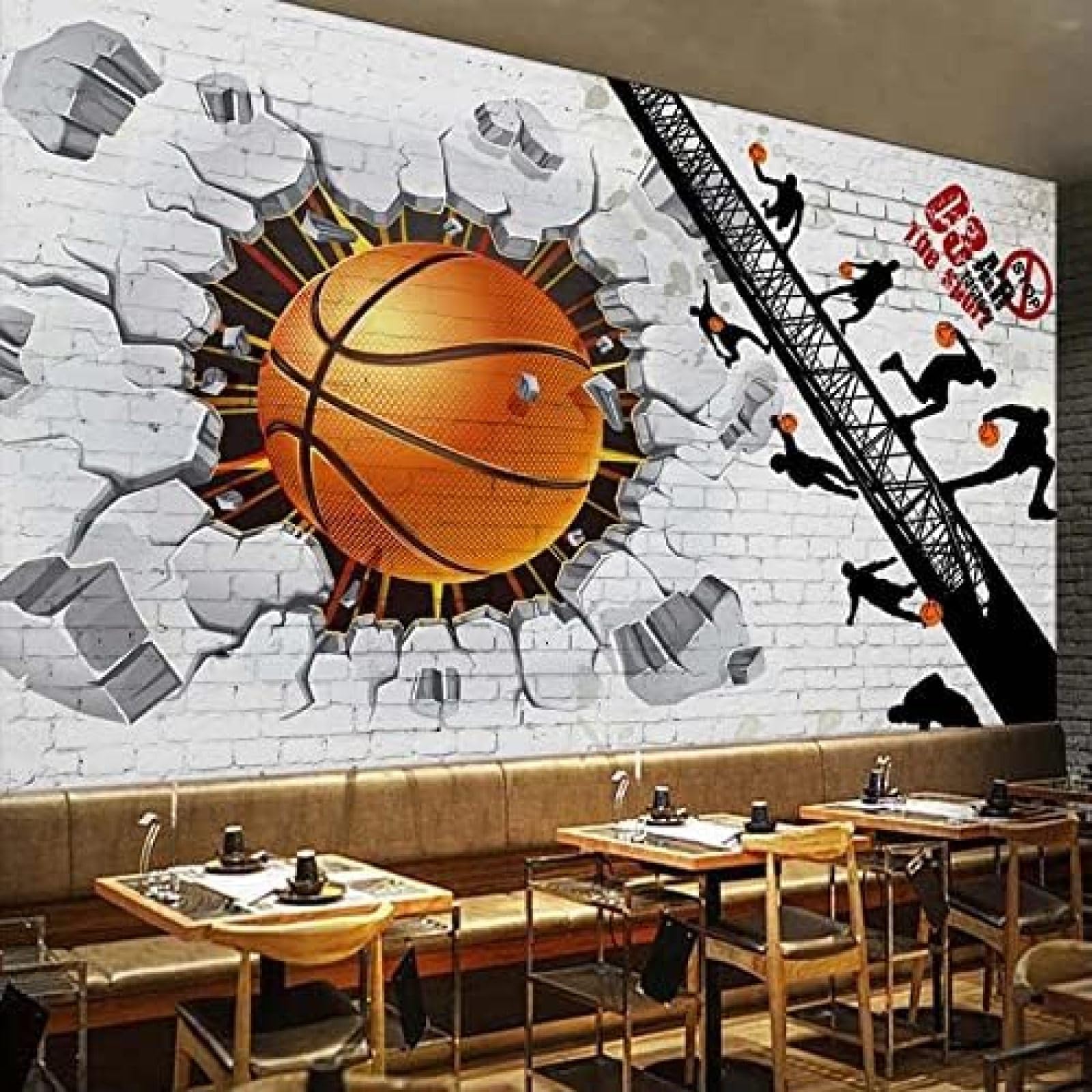 XLMING Weiße Ziegelwand Basketball Poster Vintage Bar Cafe Restaurant 3D Tapete Wohnzimmer Sofa Schlafzimmer Esszimmer Home Dekoration Wand-430cm×300cm