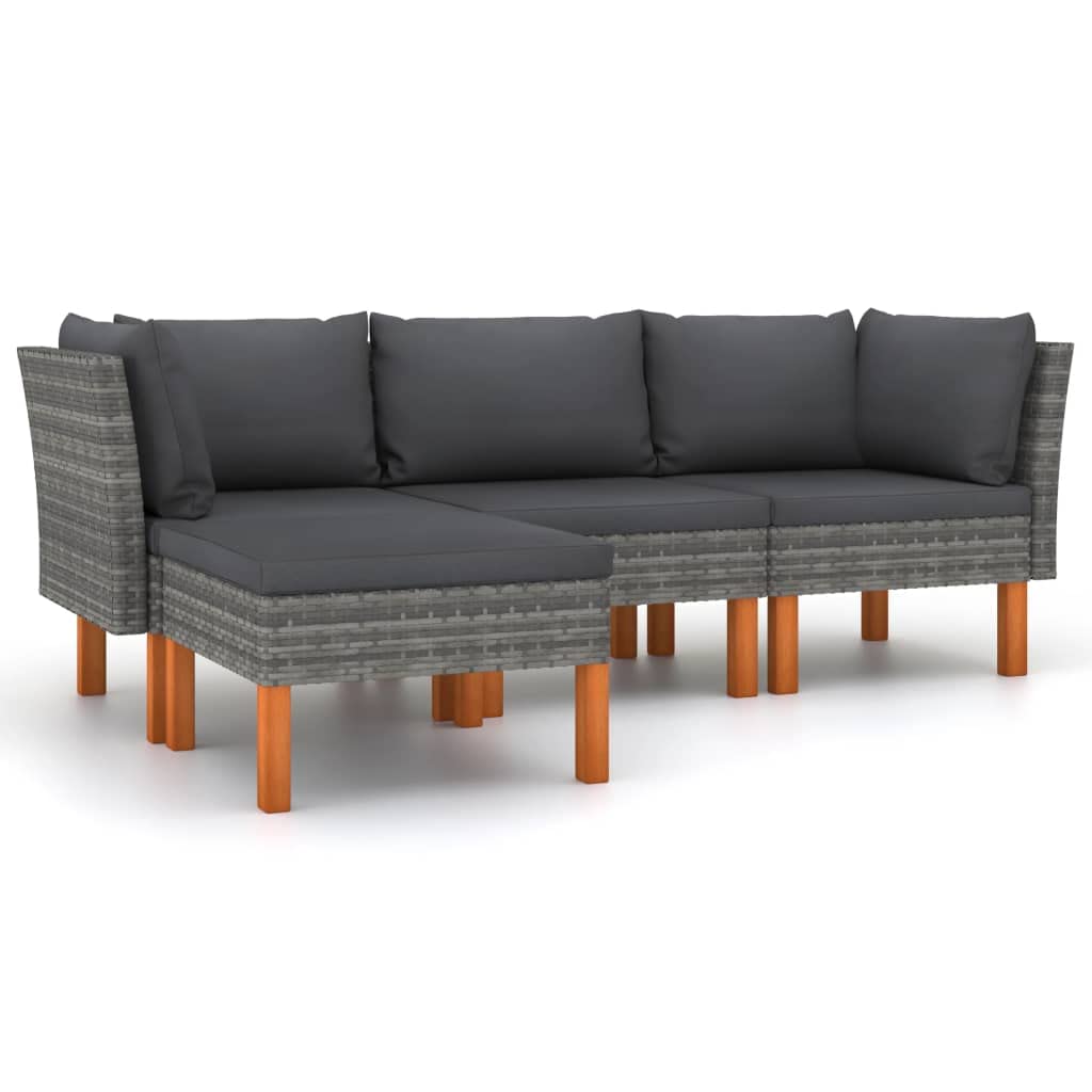 vidaXL Gartenmöbel 4-TLG. mit Kissen Sofa Lounge Sitzgruppe Garten Garnitur Gartenset Gartensofa Mittelsofa Ecksofa Poly Rattan Grau