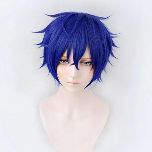 WCCNKK Ensemble Stars Sazanami Jun Perücke, Blaue Kurze Haare, Halloween-Karneval-Weihnachtskostüm Cosplay-Perücken + Perücke-Kappe, Dekorative Accessoires, Anime-Geschenk