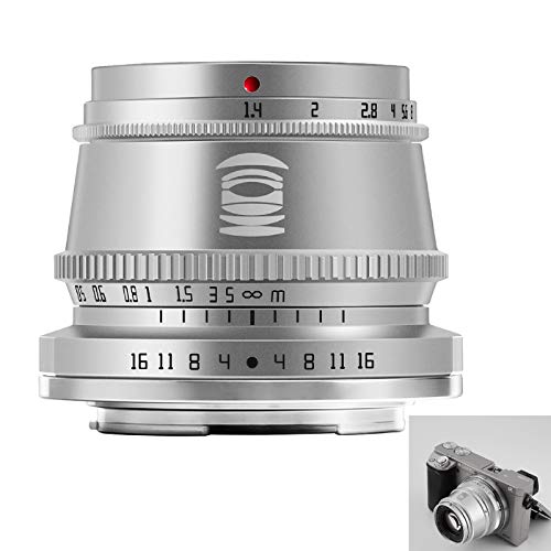 TTArtisan 35mm F1.4 Objektiv APS-C MF Kameraobjektiv kompatibel mit E-Mount Kameras A5000 A5100 A6100 A6300 A6400 A6500 A6600 NEX A7 A7I A7R A7RIV A7S A7SI A7SII A9 und mehr（Silber）