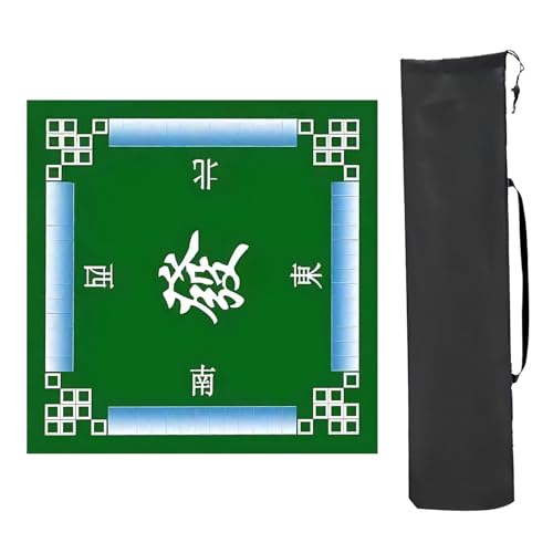 Mahjong Tischmatte,Kachel Spiele Tischabdeckung, Mit Anleitung, quadratische, rutschfeste Tischmatte mit Geräuschreduzierung, for Poker-, Karten- und Brettspiele, Legespiele(Green,80x80cm(31.49x31.49i