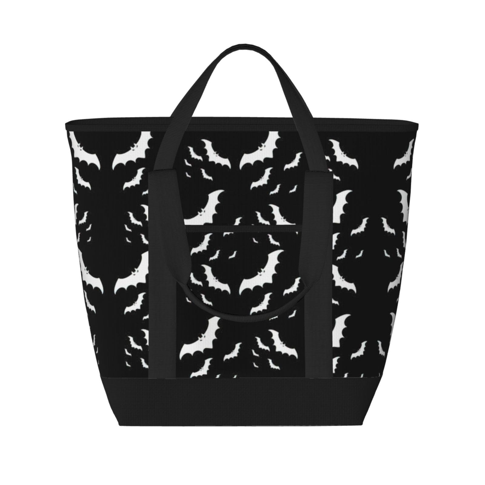 YQxwJL Halloween Tragetasche mit fliegenden Fledermäusen, großes Fassungsvermögen, isolierte Lunchtasche, wiederverwendbare Einkaufstasche mit Reißverschluss für Damen und Herren