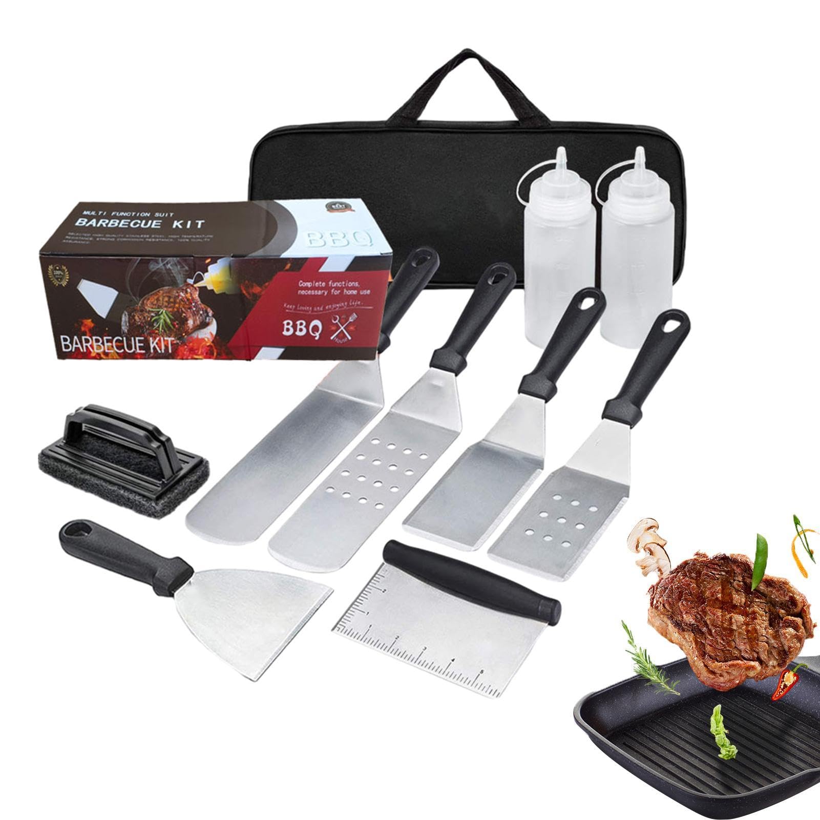 Takluu 9-teiliges Grillwerkzeug-Set, Grillutensilien-Set 9-teilig - Metall-Barbeque-Grill-Set, Edelstahl-BBQ-Kochset - Rostfreie Grillutensilien mit Aufbewahrungstasche für Camping-Grillpartys im