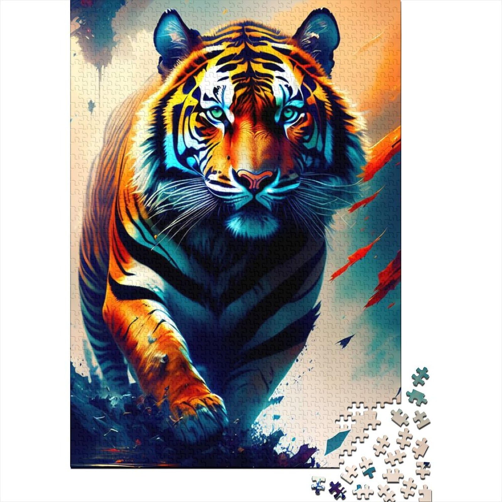 Puzzle für Erwachsene, 1000 Teile, Tiger-Puzzle aus Holz für Teenager, ganze Familie und die (Größe: 75 x 50 cm)