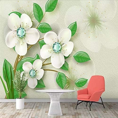 XLMING Weiß Grün Blume Diamant Küche Esszimmer Arbeitszimmer Wohnzimmer TV Hintergrund Wand 3D Tapete-400cm×280cm