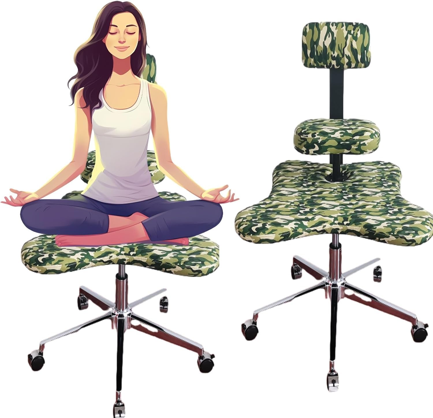 Ergonomischer Bürostuhl mit gekreuzten Beinen und Rollen, Verstellbarer Meditationshocker ohne Armlehnen, Schreibtischsitz für Erwachsene zum Sitzen mit gekreuzten Beinen, grün