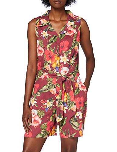 Queen Kerosin Damen Vintage Mambo Jumpsuit | Tropischer All-Over Print | Overall | Bindegurt Und Eingrifftaschen