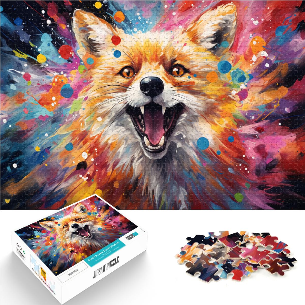 Spielzeug-Puzzle, farbenfrohes, psychedelisches Polarfuchs-Puzzle, 1000 Teile, für Erwachsene, Holzpuzzle für Familienspaß und Spieleabend, 1000 Teile (50 x 75 cm)