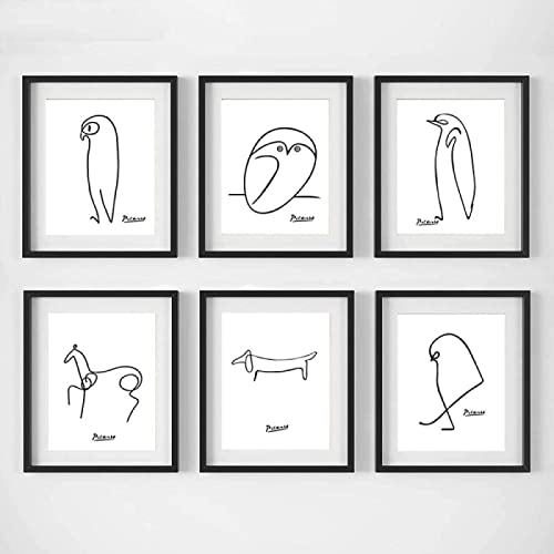 Kunst Minimalistische Picasso Tiere Drucke Linienzeichnung Wandkunst Leinwand Kunst Gemälde Skandinavisches Poster Bild Wohnzimmer Wohnkultur Rahmenlos 50 × 70 cm × 6 Stück