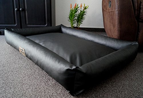 Hundebettenmanufaktur Hundebett Hundesofa Schlafplatz wendbar komplett aus Kunstleder PicoBello Farbe und Größe wählbar (80 cm X 60 cm, schwarz)