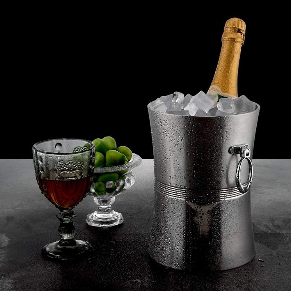 VSULZVNU Kreativer tragbarer Handeimer im europäischen Stil, Rotwein, Champagner, Eisbar, Zuhause, Xiaoice Eimer, Edelstahl, Silber, 1,8 l, 2,6 l