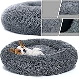 YUNDONGBA Hundebett waschbar, mit waschbarem Bezug, Hundekissen, Hundekorb, Katzenbett, Flauschiges Hundebett Donut Kissen für große mittelgroße kleine Hunde (Dunkelgrau, 70CM)