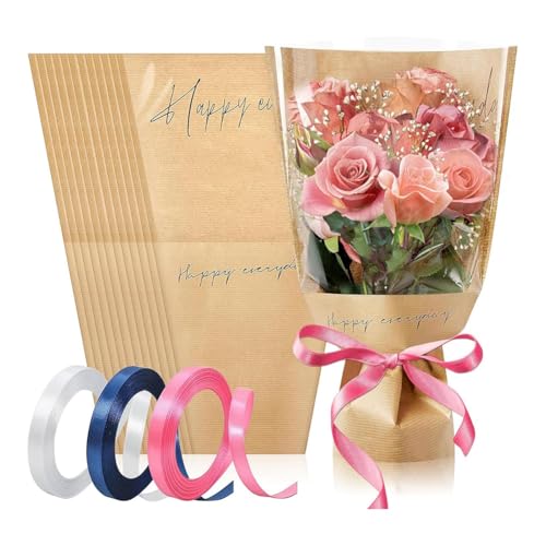 Begchy 60 Stück Blumenbeutel für Blumensträuße, Geschenkbeutel Aus Kraftpapier, Blumenstrauß-Sets für Blumenarrangements, Barbedarf, Floristen