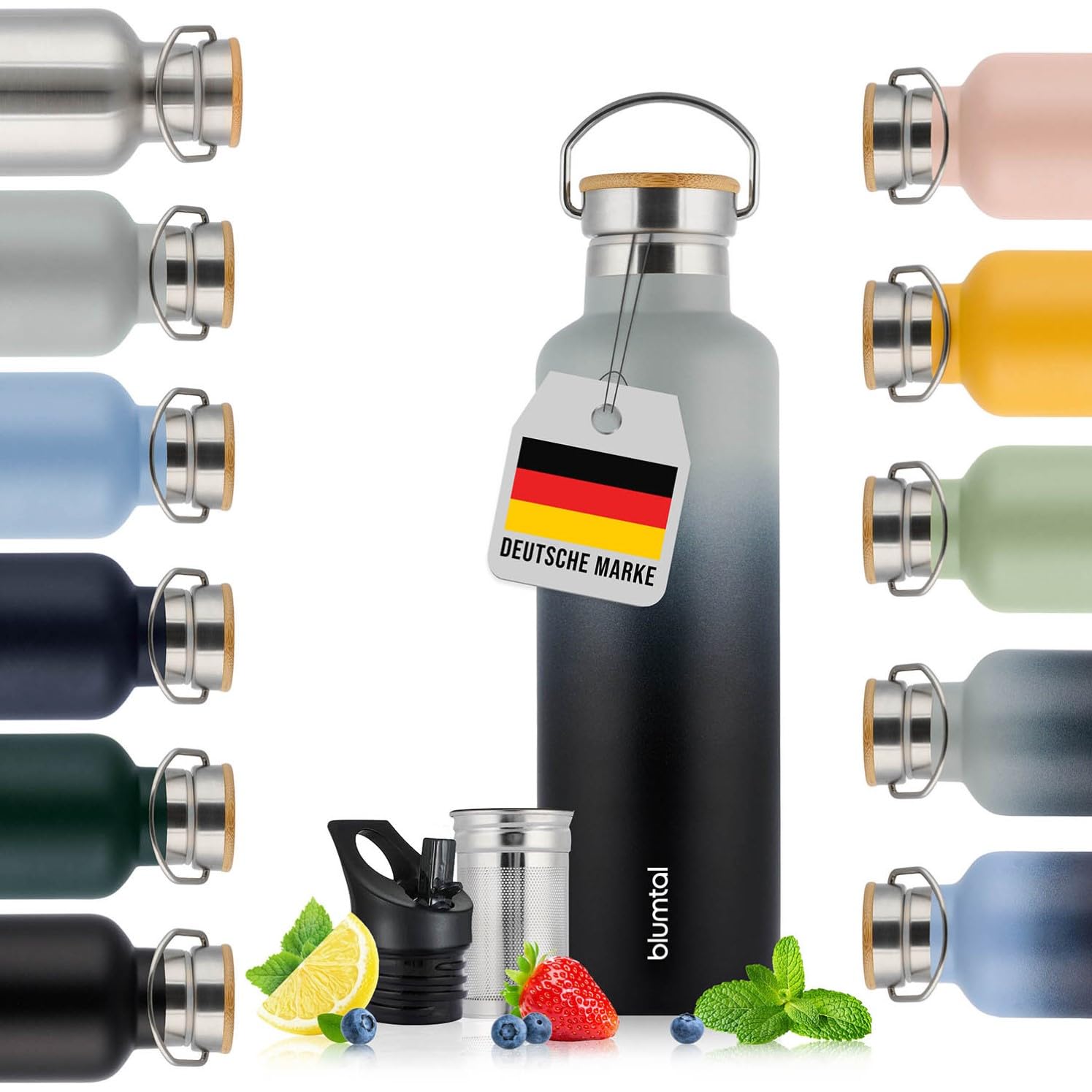 Blumtal Thermosflasche 1L - doppelwandige Trinkflasche Edelstahl 1L - Isolierflasche 1L BPA frei - Edelstahl Trinkflasche 1L/Teeflasche 1L - Trinkflasche Thermo 1L ml - Ultimate Grey & Black