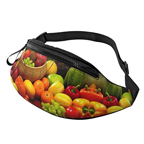 Bauchtasche für Damen und Herren, mit frischem Gemüse, Obst, für Reisen, Yoga, Fitnessstudio, Outdoor, Workout, Sport, Reisen, Laufen, Schwarz , Einheitsgröße