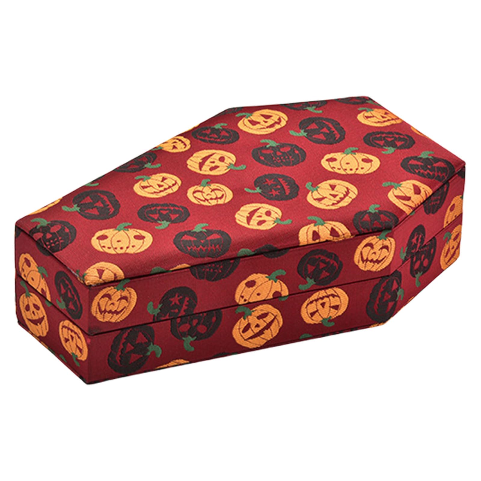 JUNNASALIKER Modische Schmuck-Aufbewahrungsbox für Halloween, Sargform, für Ringe, handgefertigt, Samt, gefüttert, Schmuck-Organizer