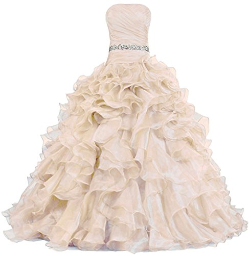 Zorayi Damen Lange Trägerlos Falten Organza Abendkleid Partykleid Besondere Anlässe Kleider Champagner Größe 44