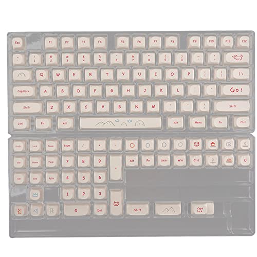 Tastenkappen mit weißem Thema, Höhe PBT, Dye-Sub-Tastenkappen für MX-Switch, mechanische Tastatur, niedliches Cartoon, 123 Stück, Farbstoff-Sub-Tastenkappen, PBT-Höhe, Tastenkappen-Set für MX-Switch