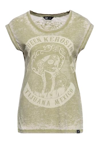 Queen Kerosin Damen T-Shirt | Damen | Enzym Wash | Used Look | Vintage | Mexico | Tattoo | Muertos | Calavera | Tijuana Tijuana Mexico