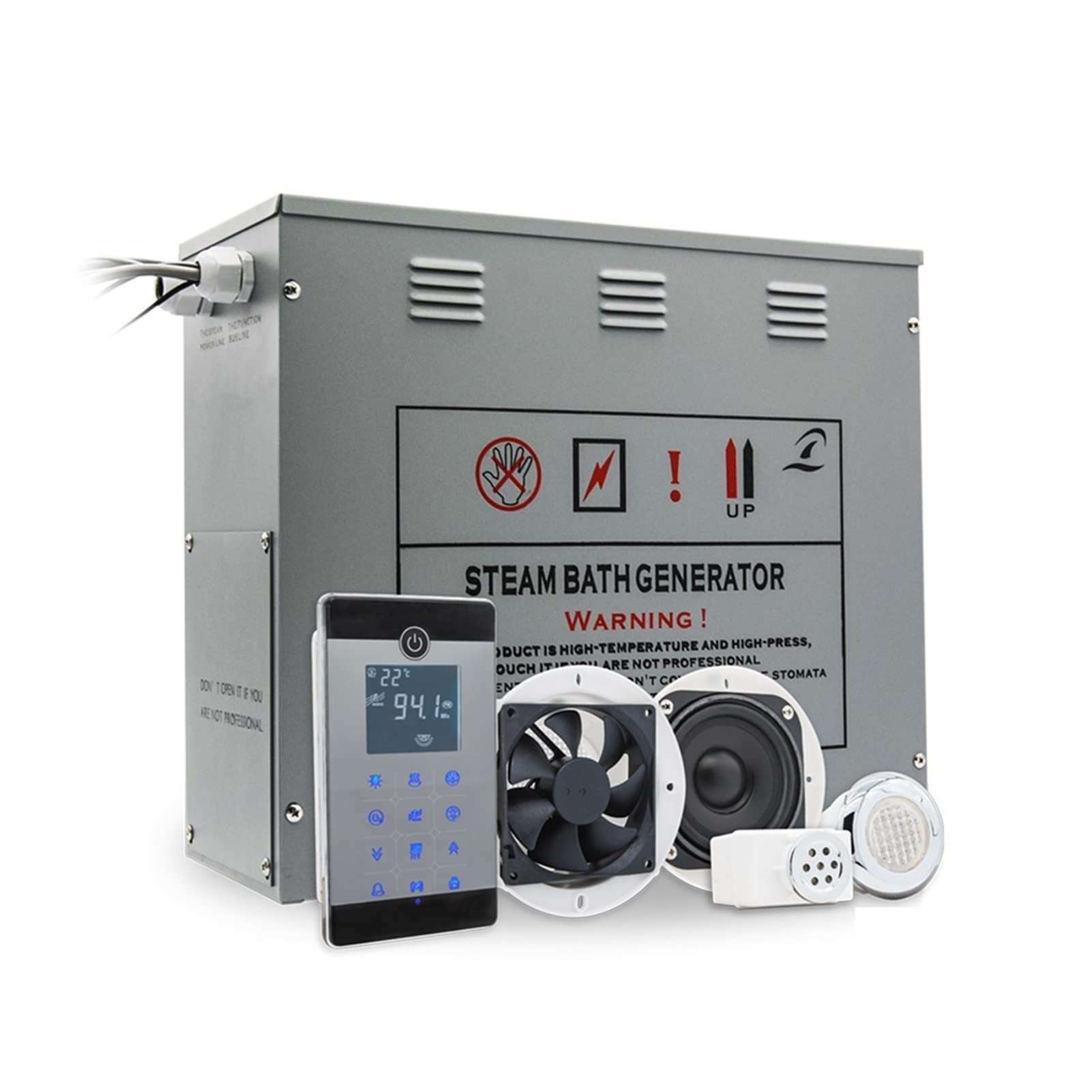 Dampfsauna-Generator Sauna -Heizung 9 kW Temperatursensor Dampfzeit Einstellung Dusche Dampf Badezimmer Sauna Messing Auto -Abfluss IPX5 Wasserdichte Fernbedienung für Home Spa(Color:VS-C090-9KW-BP)