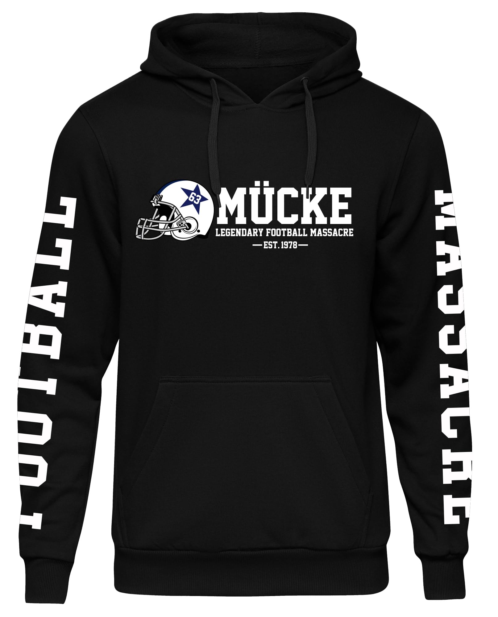 UGLYSHIRT Mücke 63 Herren Kapuzenpullover | Football Premium Hoodie Weltkulturerbe Pullover | Ärmeldruck M5 Schwarz (4XL)